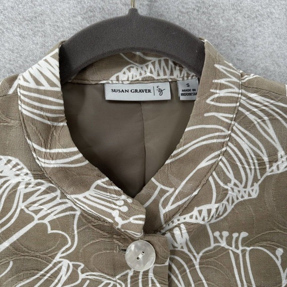 Susan Graver Blazer Jacket Womens SMALL 3/4 Sleeve‎ Floral Cotton Shell Buttons - Picture 6 of 14